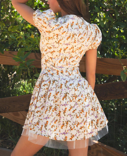 Boho Floral Puff Sleeve A‑Line Mini Dress