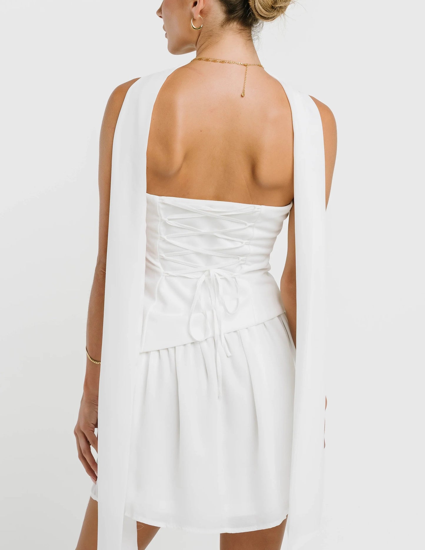 Strapless Asymmetrical Corset Back Mini Dress