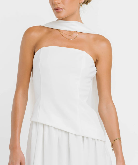 Strapless Asymmetrical Corset Back Mini Dress